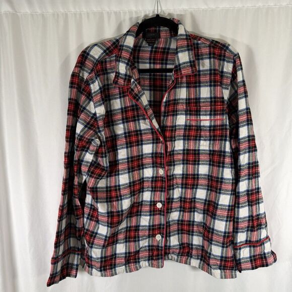 J. Crew Other - J. Crew Pajama Top Women's Large Red White Plaid Button Up 100% Cotton